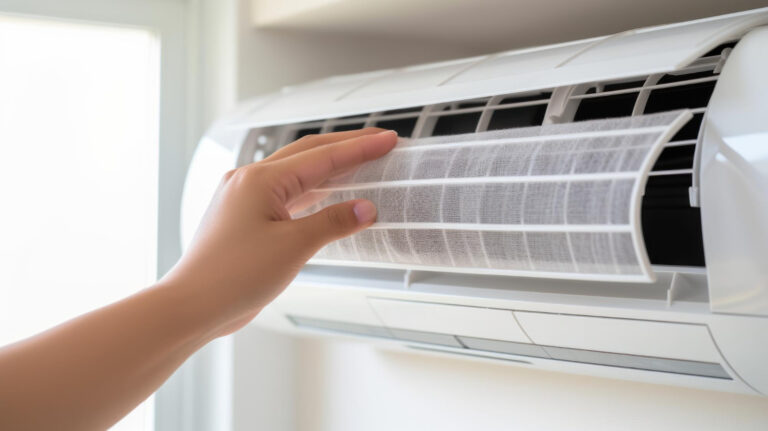 HVAC Landing Page 2 Technician hand on a ductless mini split air handler